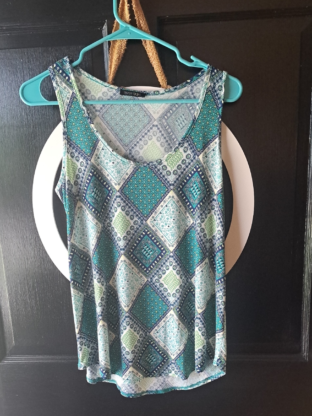 Papermoon Teal, Navy & Light Green Diamond Print Sleeveless Tank